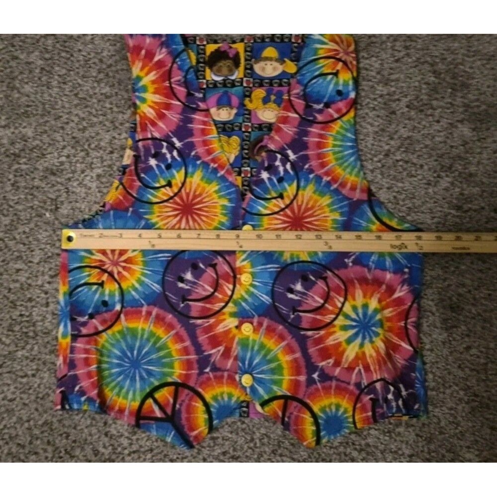 VTG Handmade Vest Reversible Childrens Faces Tie Dye Smiley Faces Fire Cracker - Picture 8 of 9